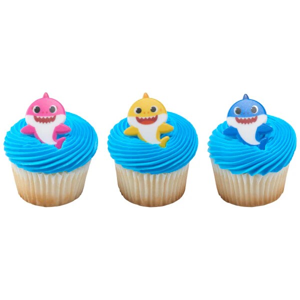 Baby Shark Mommy, Daddy and Baby Cupcake Cake Decorating Rings 12 set