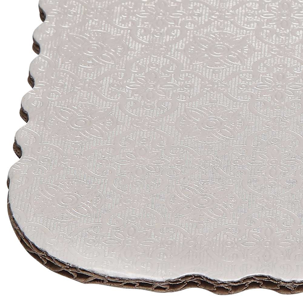 O'Creme White Scalloped Corrugated Cake Board, 13-7/8" x 18-3/4" - Pack of 10