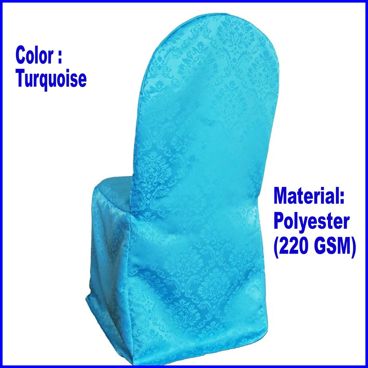 1 Piece Ornate Damask Jacquard Polyester Banquet Chair Cover Turquoise
