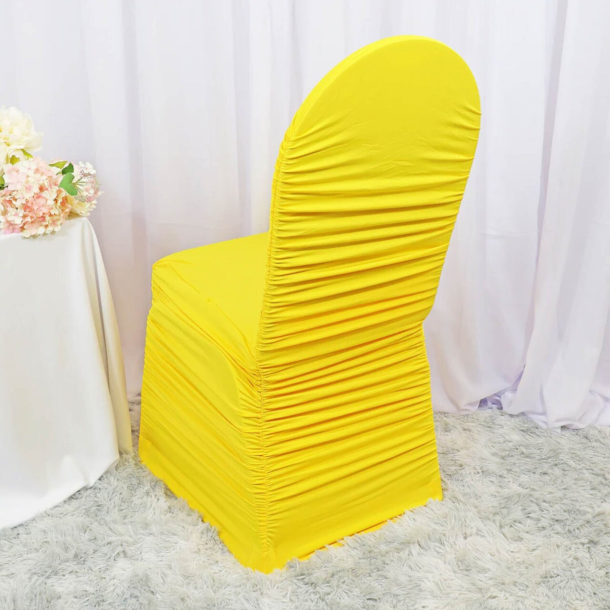 1 Piece Canary Yellow Ruffle Chair Cover, Rouge Spandex for Banquet Chairs