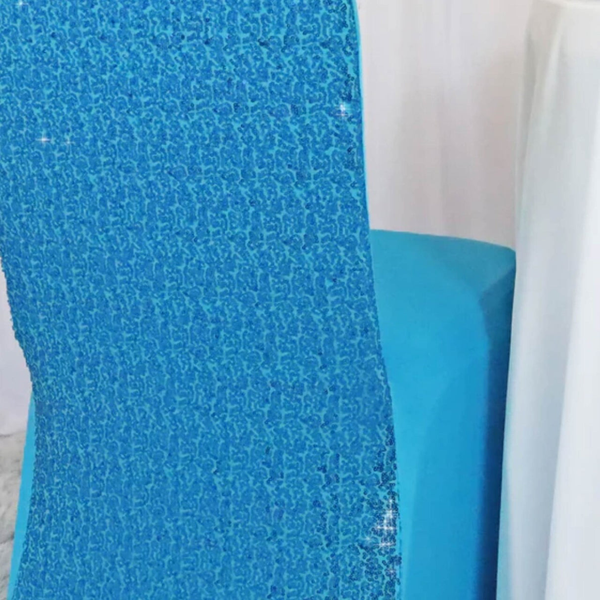 1 Piece Sequin Spandex Banquet Chair Cover Turquoise Stretch Sparkle Wedding Event Decor