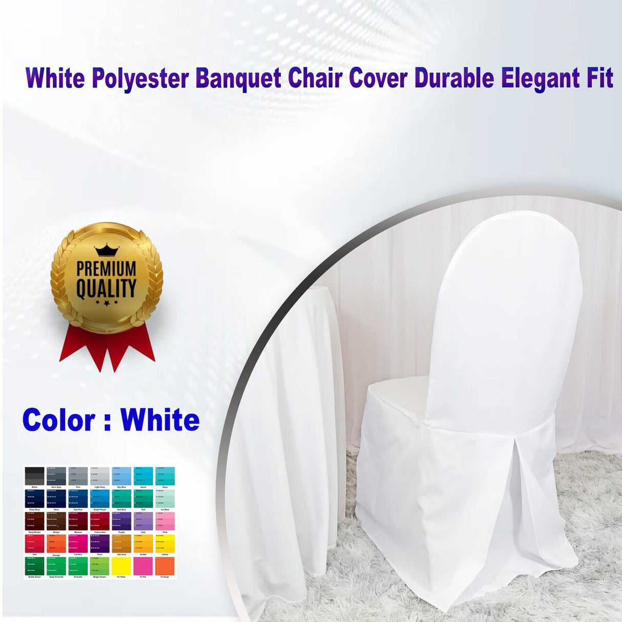 1 Piece White Polyester Banquet Chair Cover Durable Elegant Fit