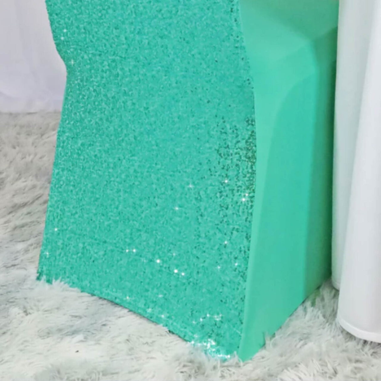1 Piece Sequin Spandex Banquet Chair Cover Tiff Blue Or Aqua Blue Stretch Sparkle Decor