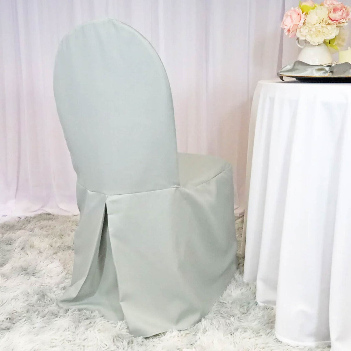 1 Piece Silver Polyester Chair Cover Elegant Banquet Event Seating