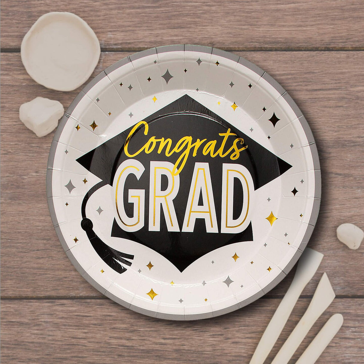 25 Count Black Gold Graduation Party Congrats Grad Paper Dinner Plates 9 Inch