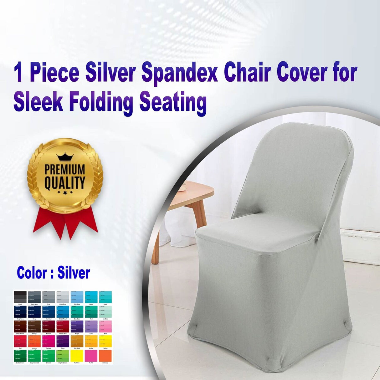 1 Piece Silver Spandex Chair Cover for Sleek Folding Seating