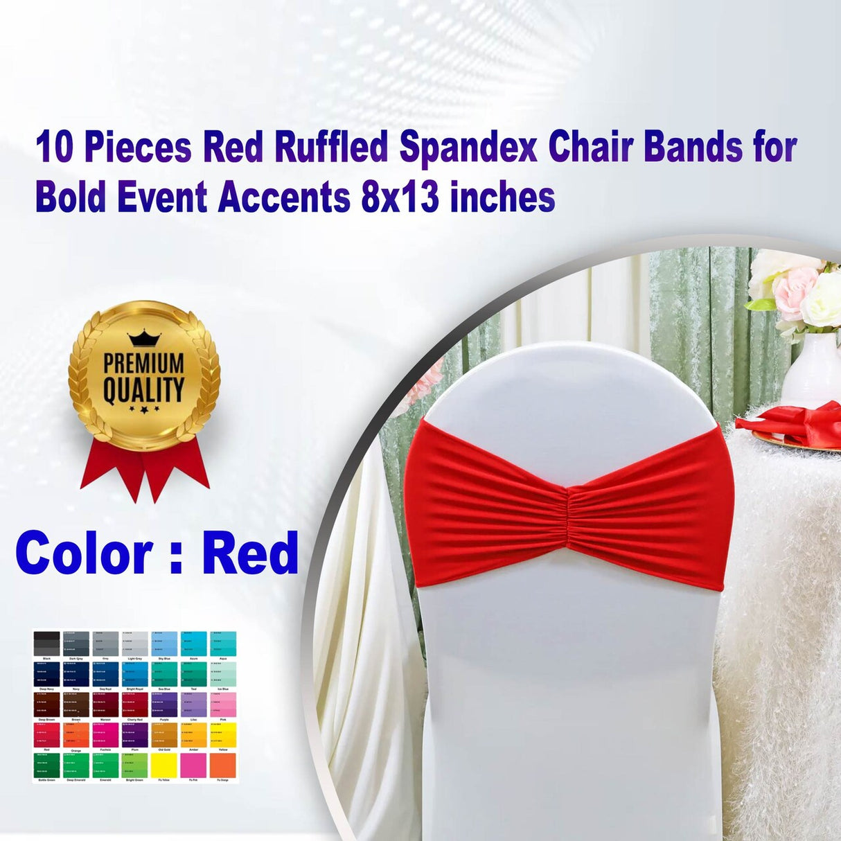10 Pieces Red Ruffled Spandex Chair Bands for Bold Event Accents 8x13 inches