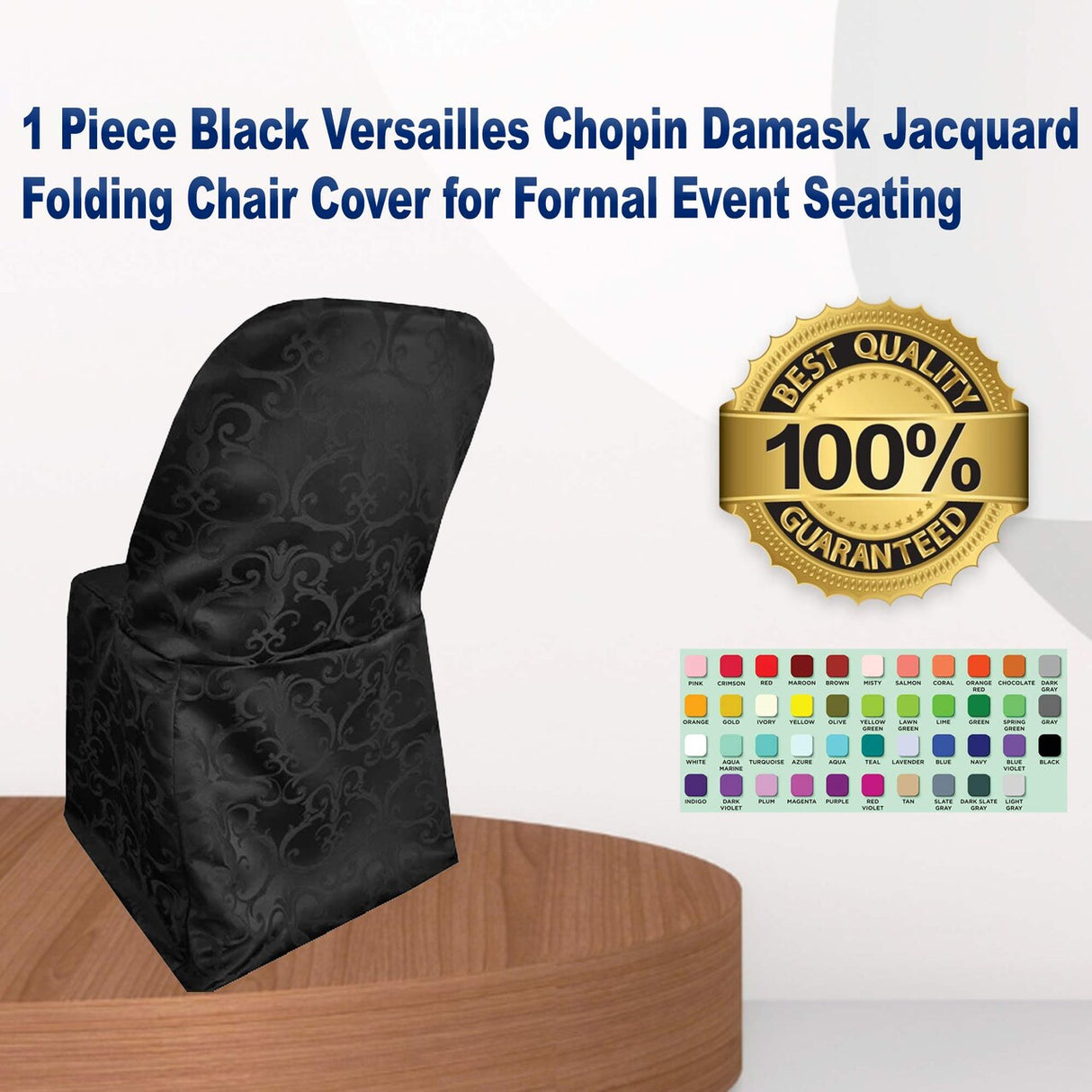 1 Piece Black Damask Jacquard Folding Chair Cover for Formal Event Seating