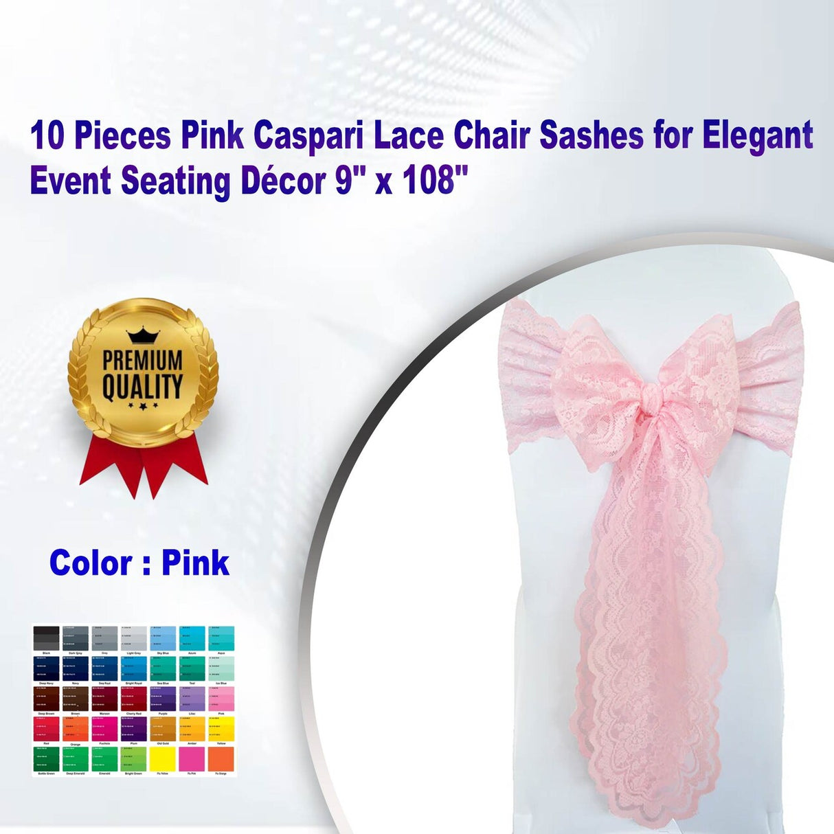 10 Pieces Pink Caspari Lace Chair Sashes for Elegant Event Seating Décor 9" x 108"