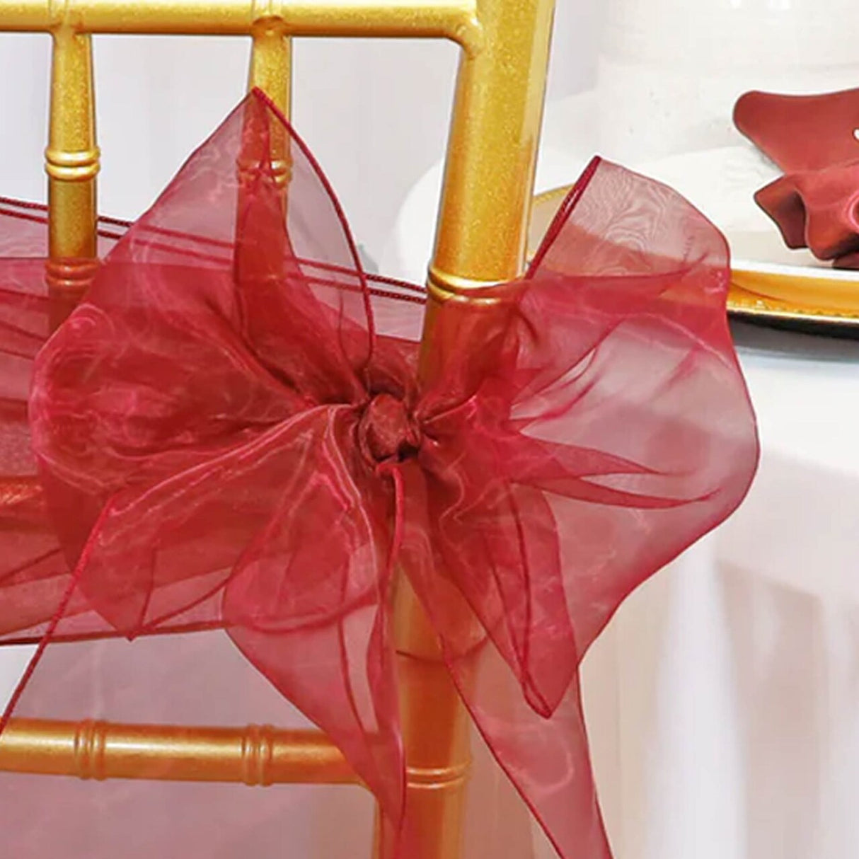 10 Pieces Burgundy Organza Chair Sashes 8"x108" Elegant Sheer Chair Decor for Weddings & Events