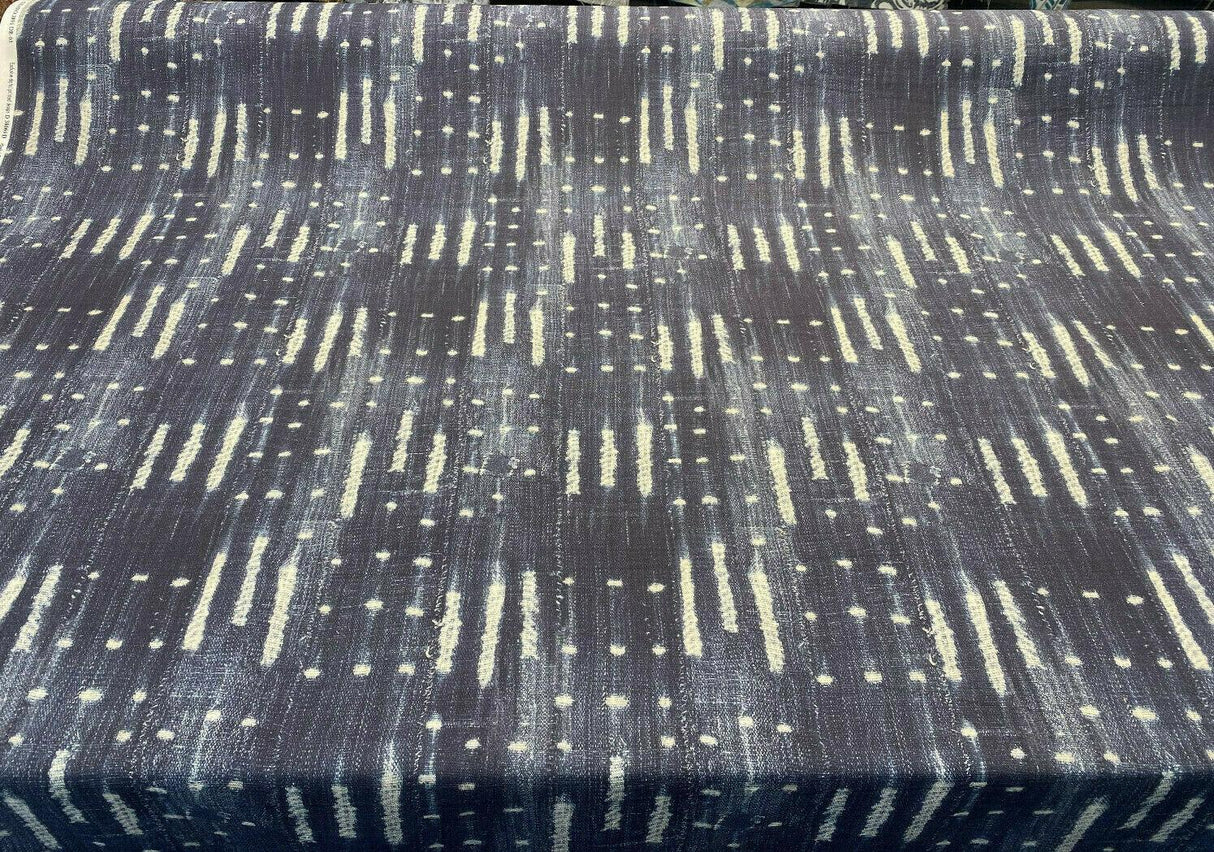 Sikasso Painting Cotton Fabric - Navy Blue With White Lines, 56" Width, 220 Gr/M2, 7" Horizontal Repeat, 13" Vertical Repeat (1 Yard)