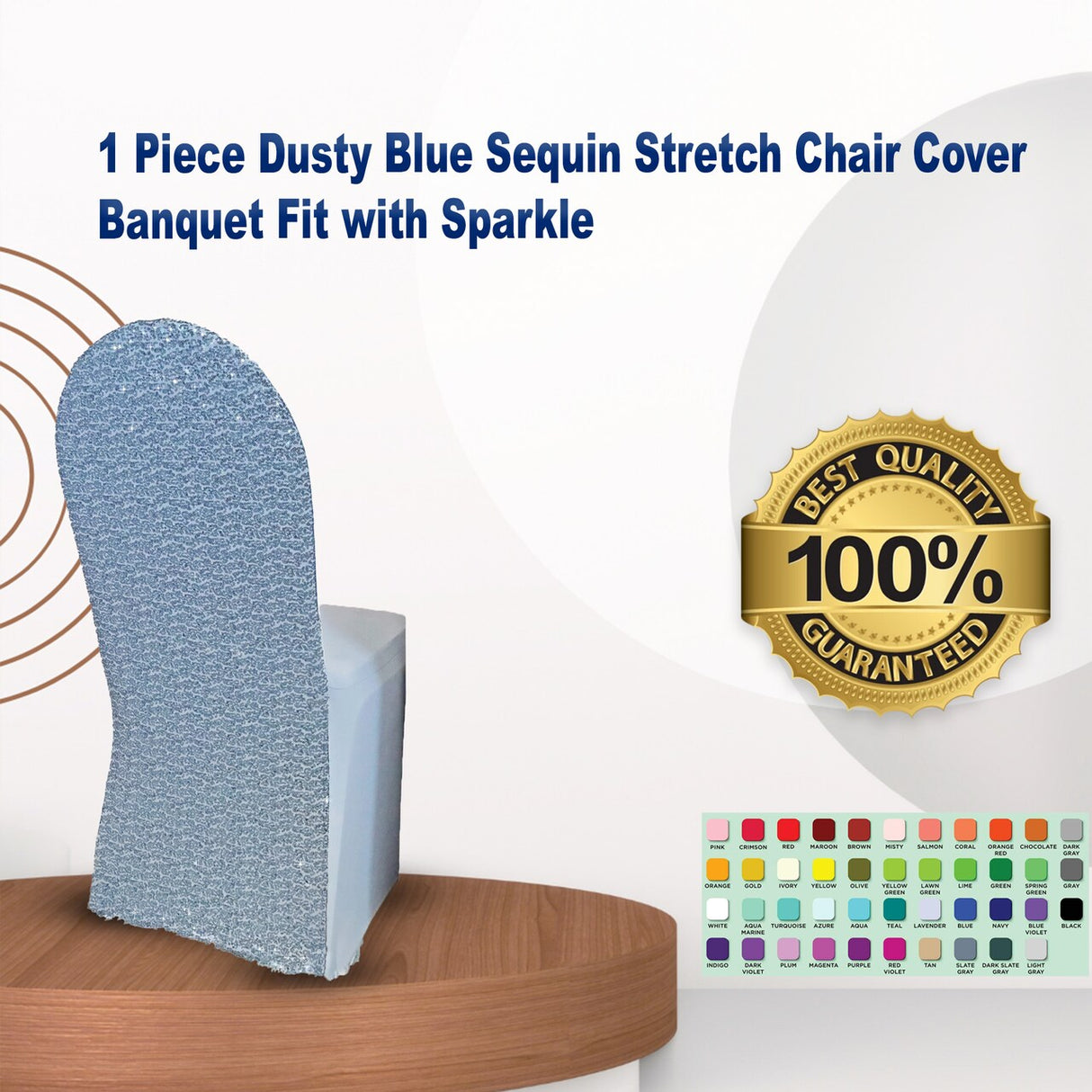 1 Piece Dusty Blue Sequin Stretch Chair Cover Banquet Fit with Sparkle