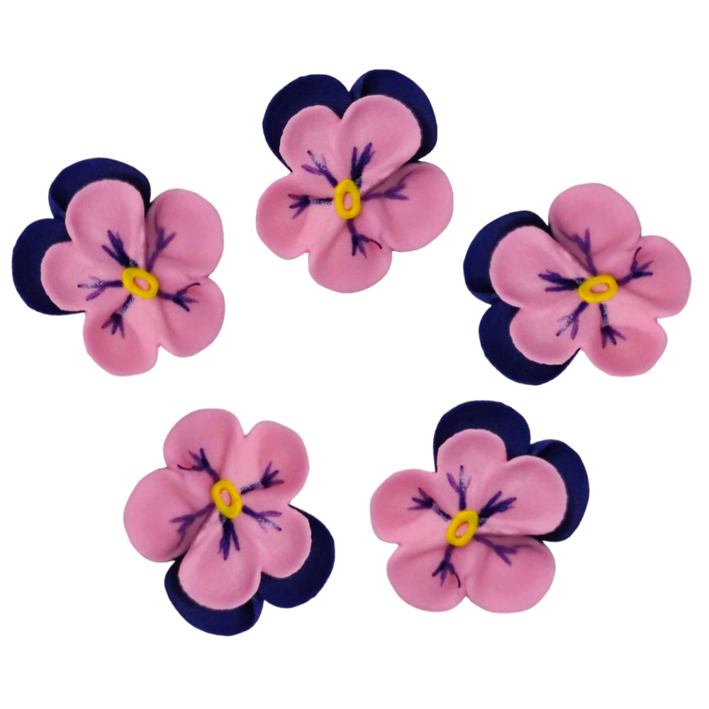 O'Creme Pink with Purple Pansy Royal Icing Flowers, Set of 16