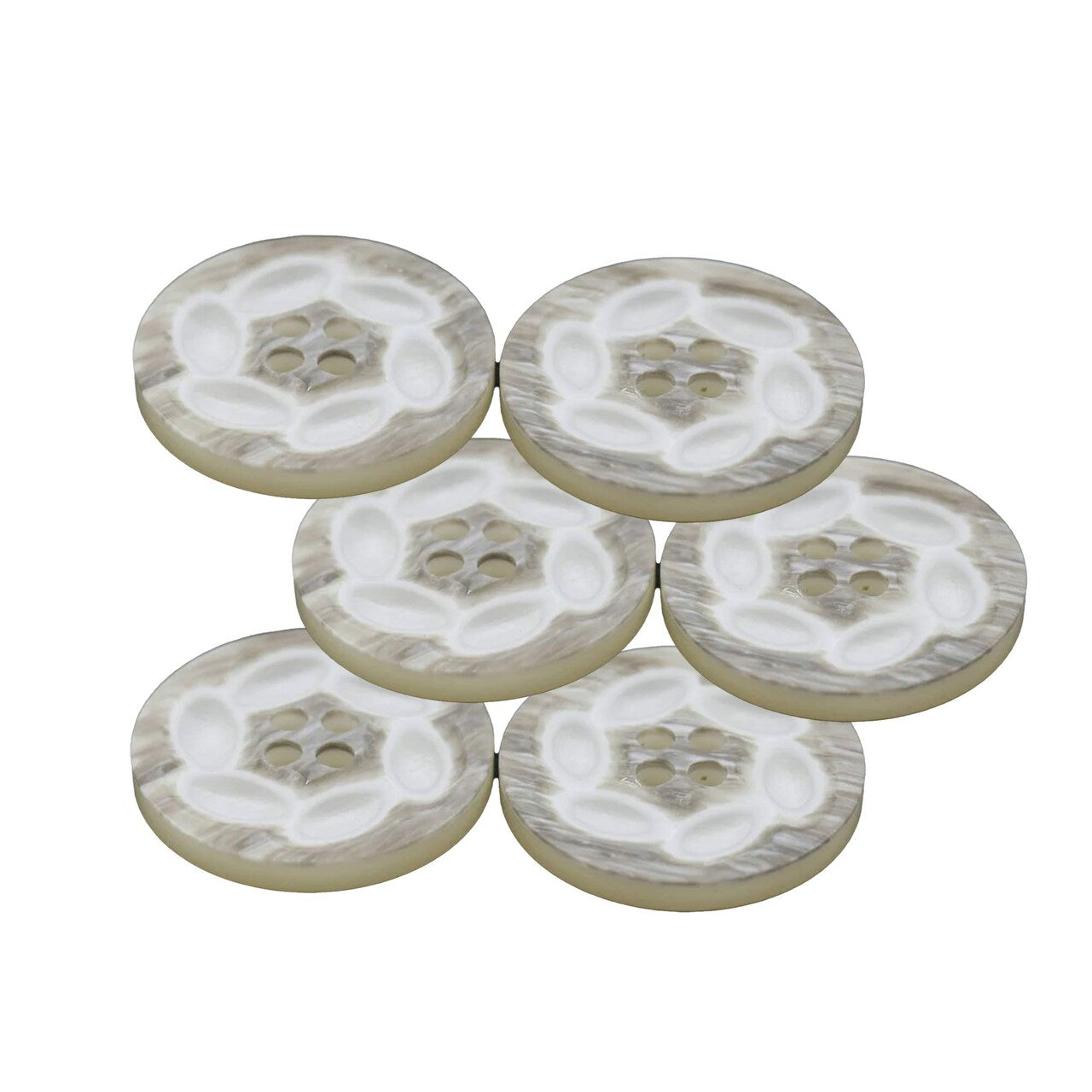 58L (38mm / 1.4") Beige Shell Look Buttons Swirl Ivory Pattern Large Four Hole Coat Button
