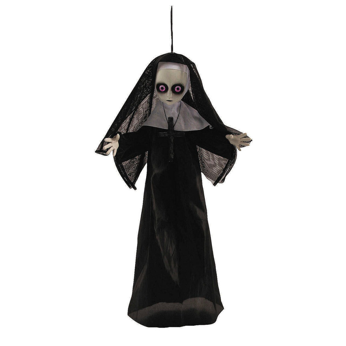 19 3/4" Hanging Black and White Nun with Cross Halloween Decoration