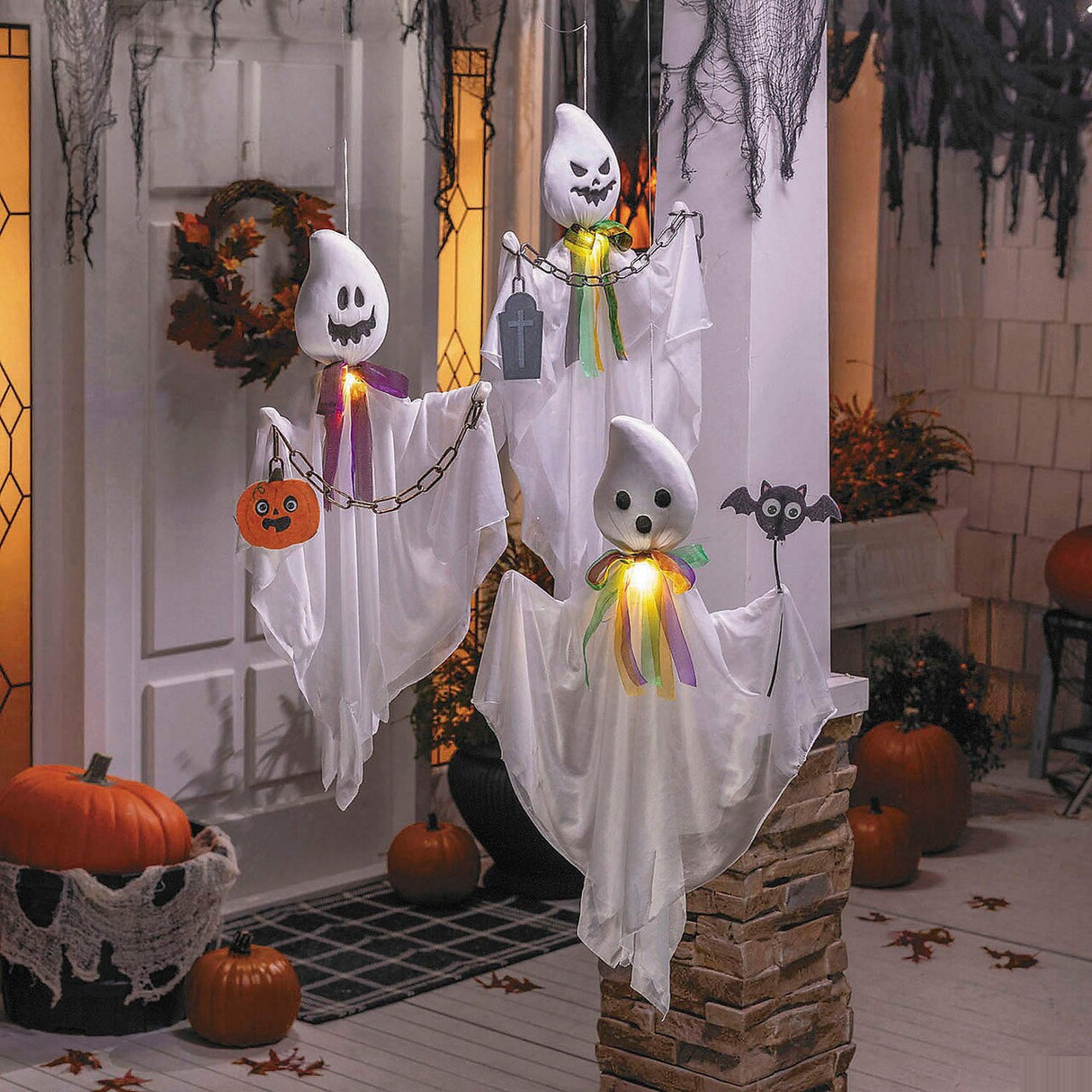 27 1/2 Inch Hanging White Ghosts Halloween Decoration Set of 3