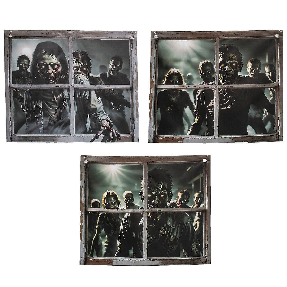 2 Ft. Zombies in the Window Door Curtain Halloween Decoration
