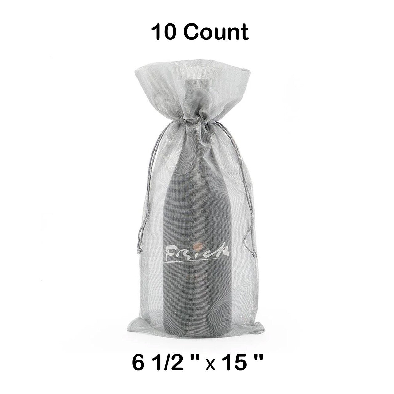 Metallic Fabric Wine Bags 6 1/2 '' x 15 '' Metallic Silver Color 10 EACH / PACKAGE