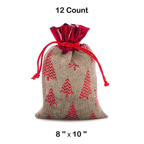 Gilded Tree Faux Jute Bag 8 '' x 10 '' Natural / Red Color 12 EACH / PACKAGE