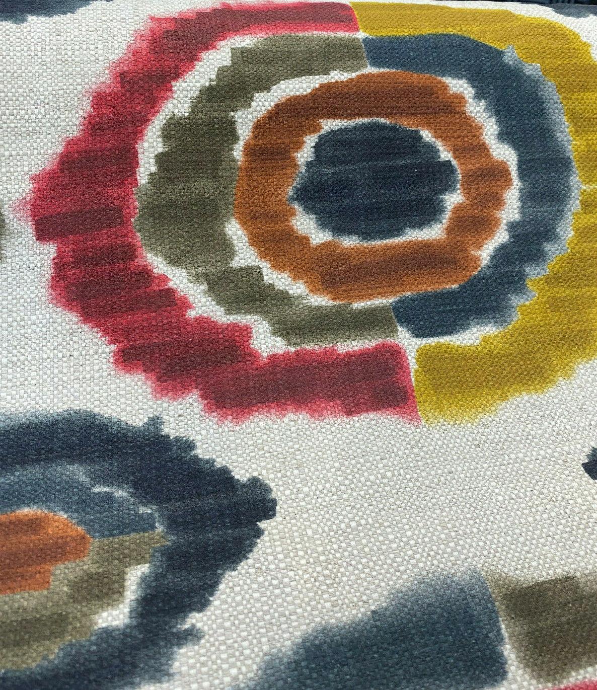 Bohemian Circles Rustic Kira Linen Fabric - Multi Color Bohemian Circles, 57" Width (1 Yard)