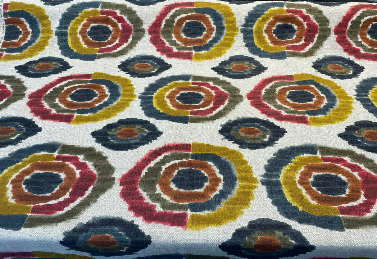 Bohemian Circles Rustic Kira Linen Fabric - Multi Color Bohemian Circles, 57" Width (1 Yard)