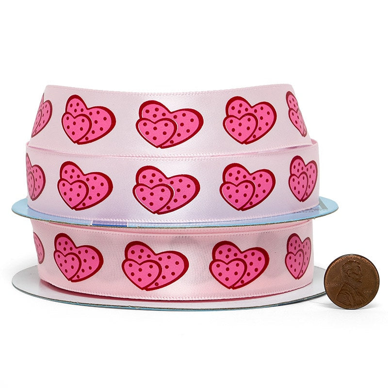 Narrow Dotted Hearts On Satin Ribbon 7/8 '' X 25 yd - 1 / ROLL