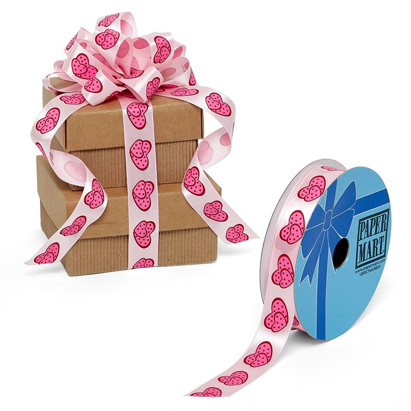 Narrow Dotted Hearts On Satin Ribbon 7/8 '' X 25 yd - 1 / ROLL