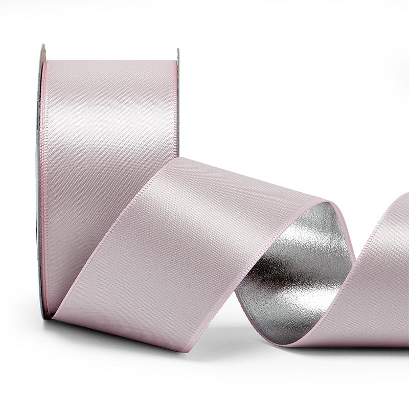 Satin/Metallic Back Ribbon 1 1/2 '' X 10 yd Pink / Silver Color 1 / roll