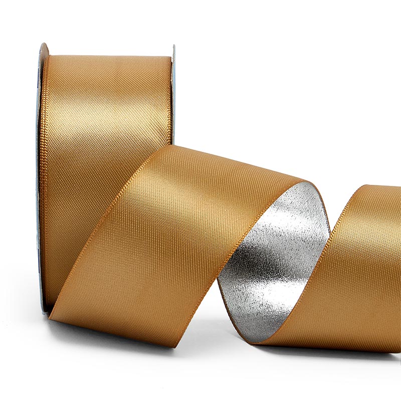 Satin/Metallic Back Ribbon 1 1/2 '' X 10 yd Gold/Silver Color 1 / roll