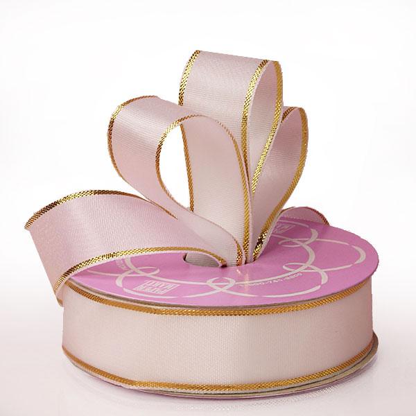 7/8" Gold Edge Satin Ribbon 7/8 '' X 25 yd White Color 1 / roll