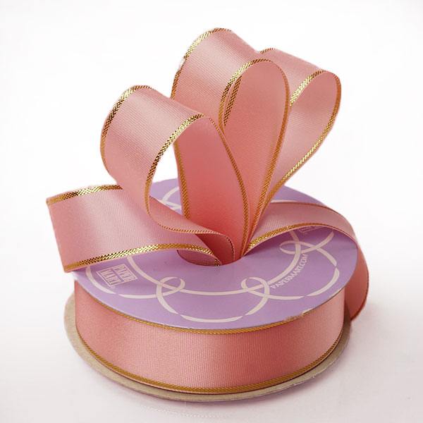 7/8" Gold Edge Satin Ribbon 7/8 '' X 25 yd Pink Color 1 / roll