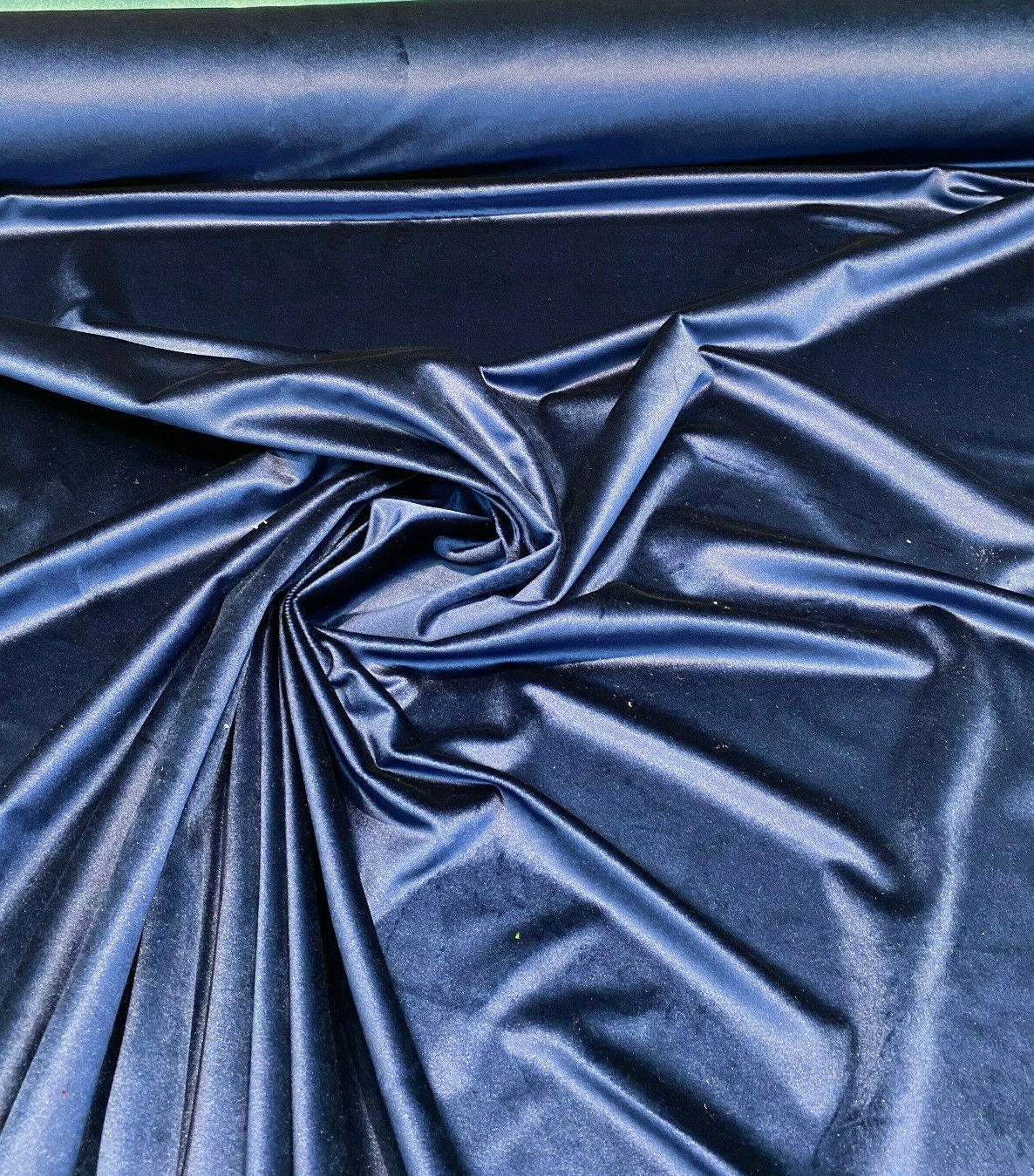 Exclusive Velveteen Velvet Fabric - Navy Blue, Drapery Upholstery, 60" Width (1 Yard)