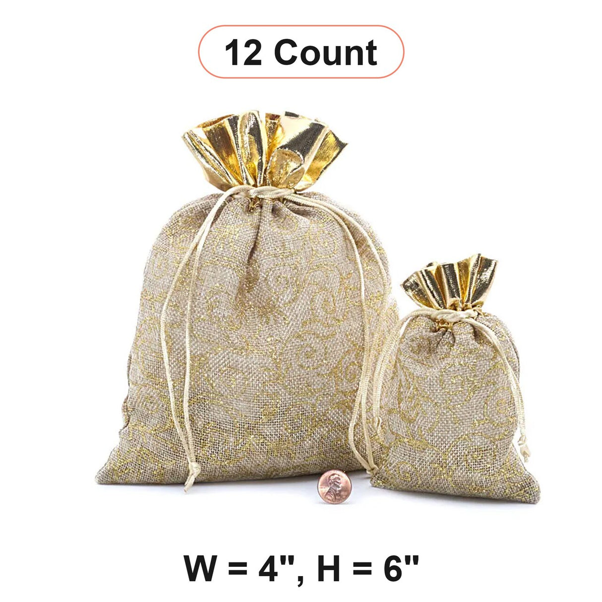 Gold Florentine Jute Fabric Bag 4 '' x 6 ''