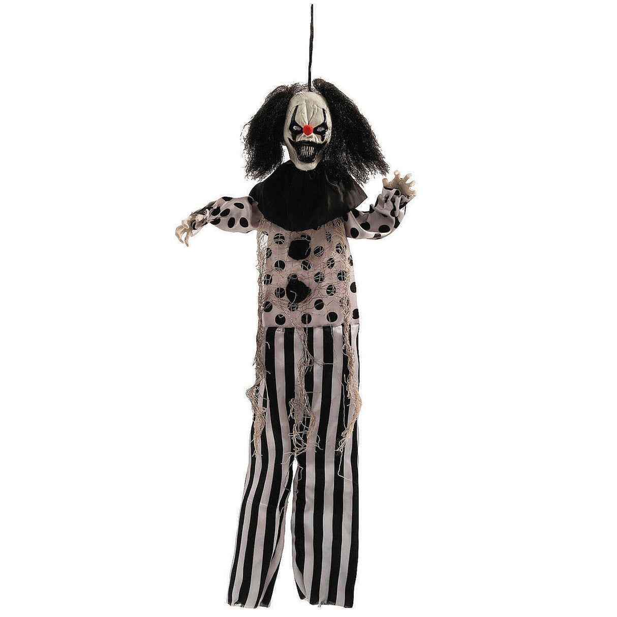 19 3/4" Hanging Black and White Clown with Black Hair Halloween Decoration