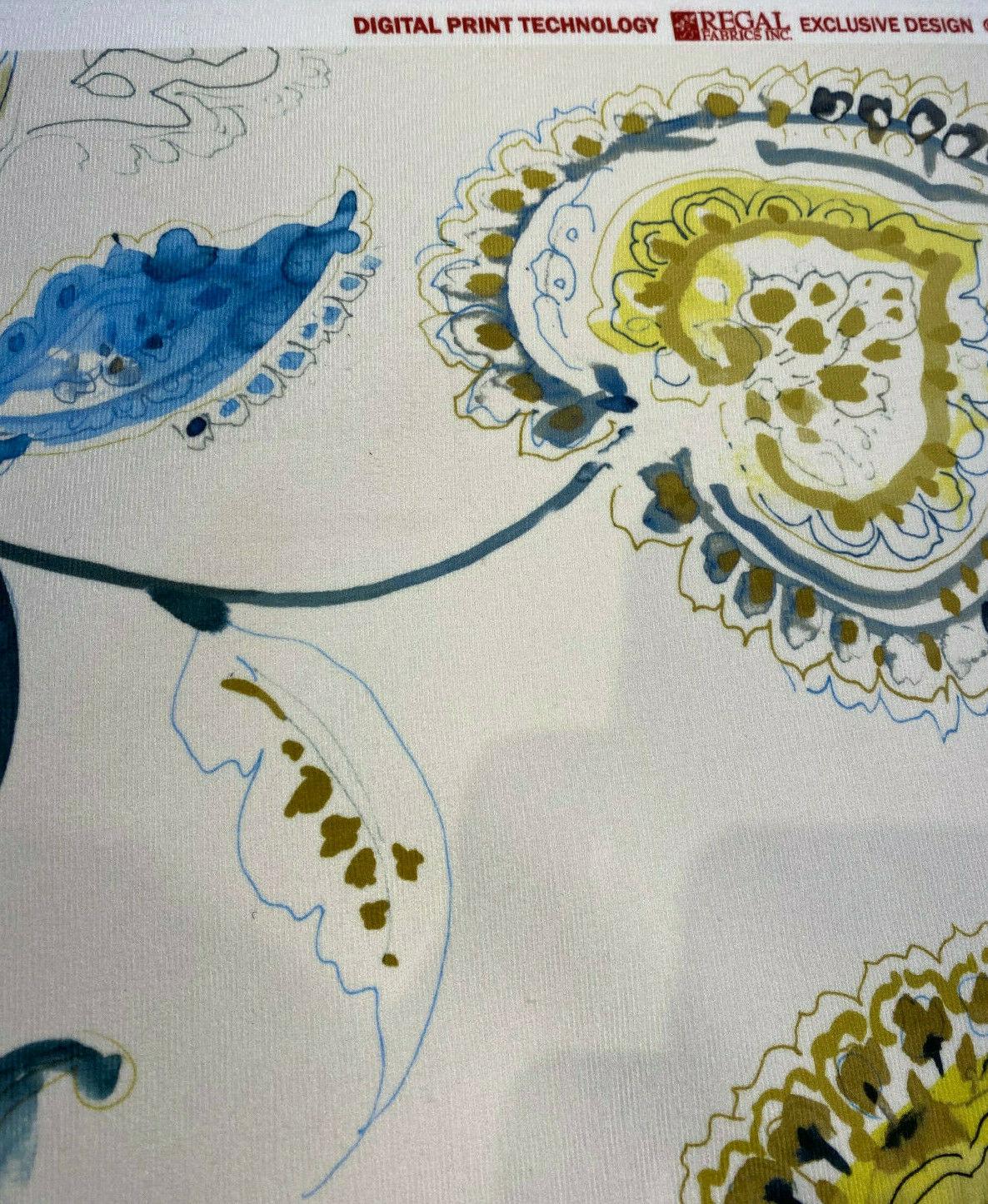 Regal Jill Velvet Upholstery Fabric - Blue Floral Print, 56" Width (1 Yard)