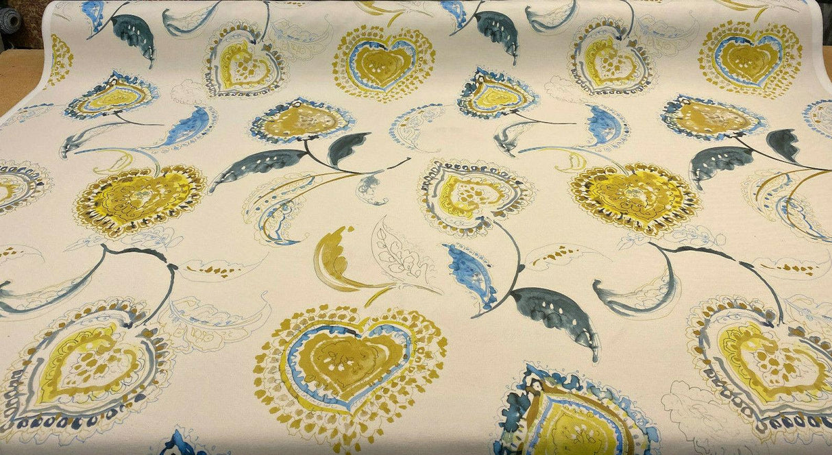 Regal Jill Velvet Upholstery Fabric - Blue Floral Print, 56" Width (1 Yard)