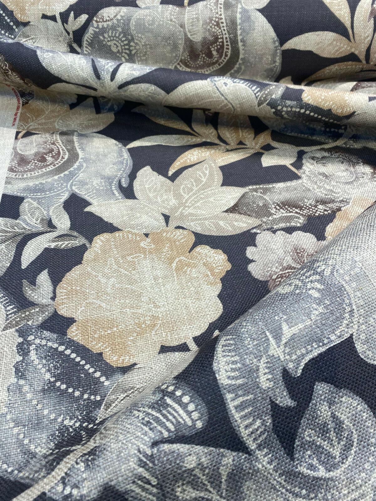 Babar Charcoal Elephant Printed Polyester Fabric - Charcoal Elephant Print, 56" Width (1 Yard)