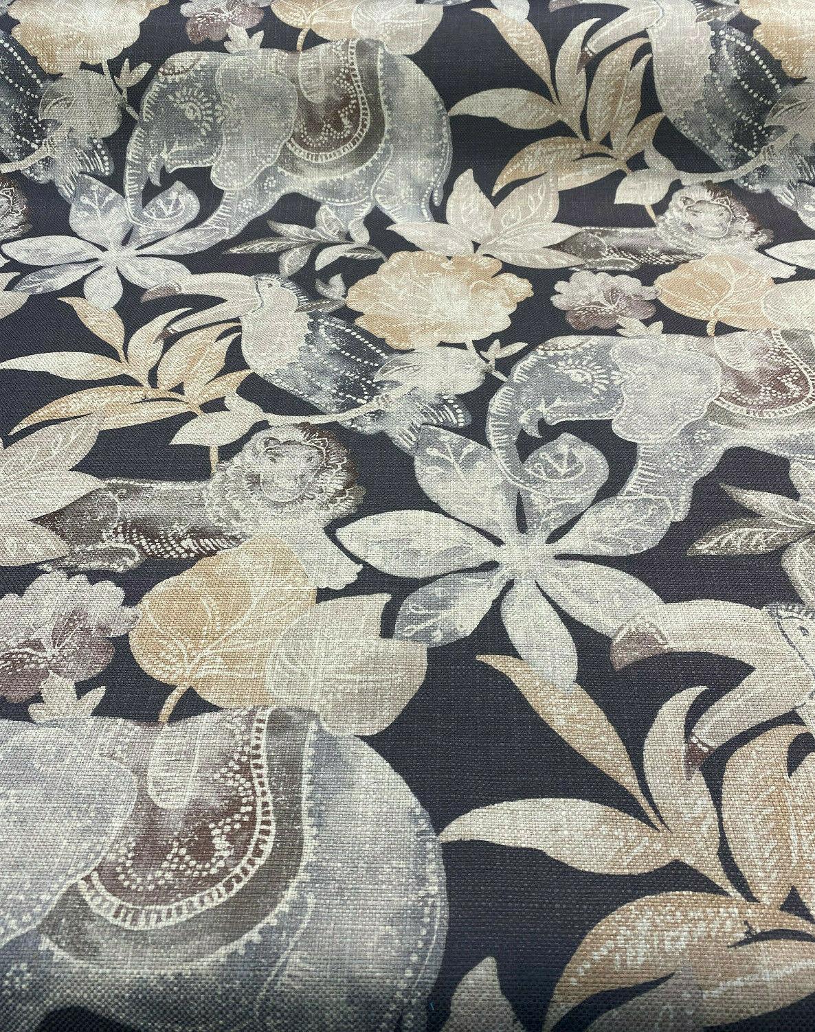Babar Charcoal Elephant Printed Polyester Fabric - Charcoal Elephant Print, 56" Width (1 Yard)