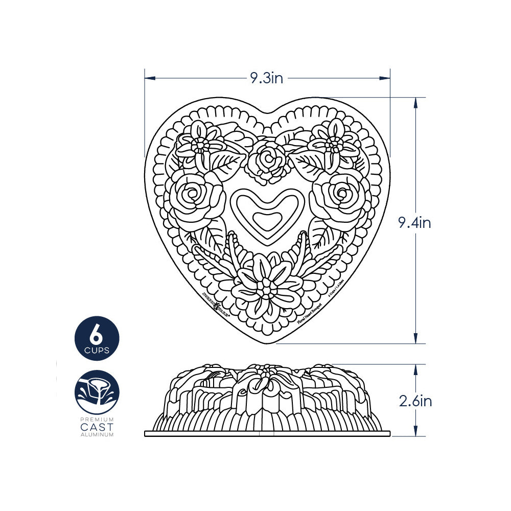 Nordic Ware Floral Heart Bundt Pan, 6 Cup