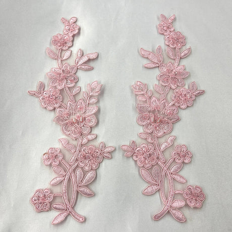 1 Pair Beaded & Corded Floral Lace Applique 10" x 2" Each Side