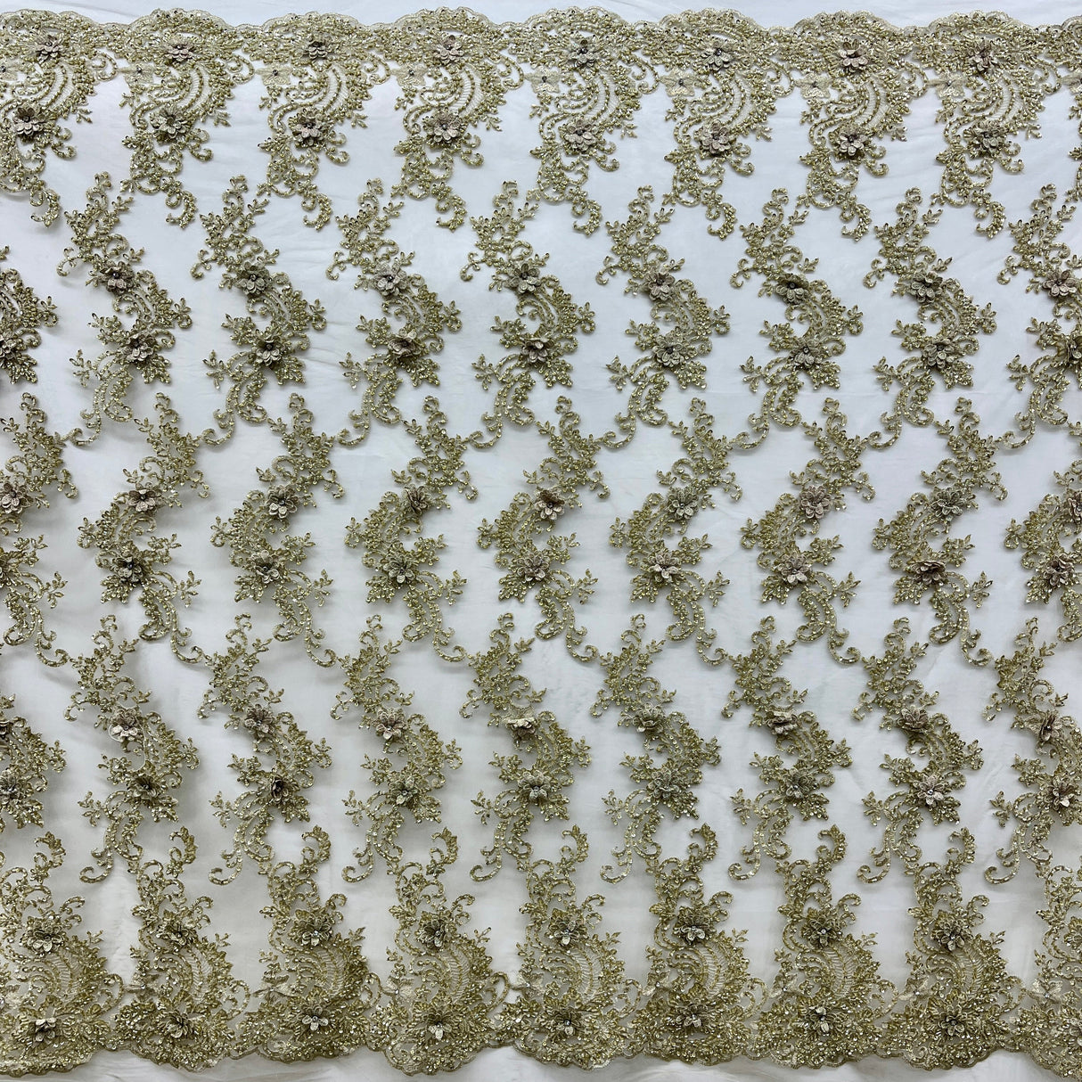 Beaded 3D Floral Lace Mesh