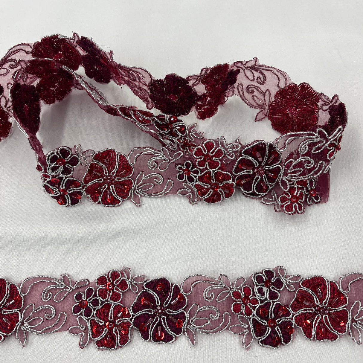 1 Yard Beaded Corded Embroidered Lace Trim 1.5" Wide 100% Polyester Organza for Dresses & Costumes