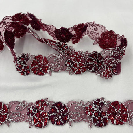 1 Yard Beaded Corded Embroidered Lace Trim 1.5" Wide 100% Polyester Organza for Dresses & Costumes