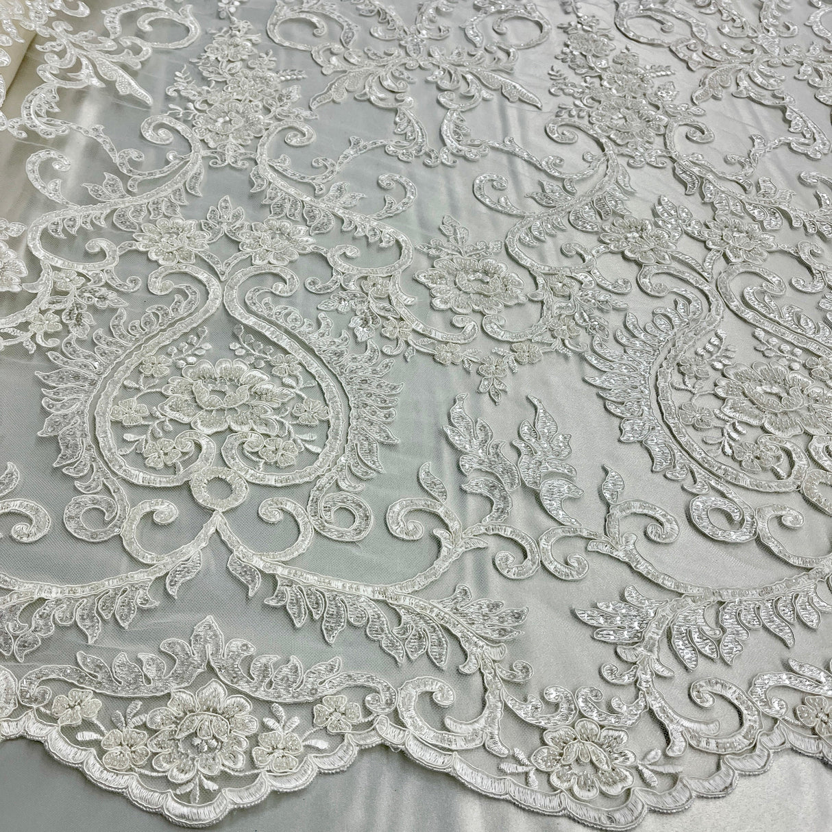 Beaded Corded Bridal Lace Dark Ivory