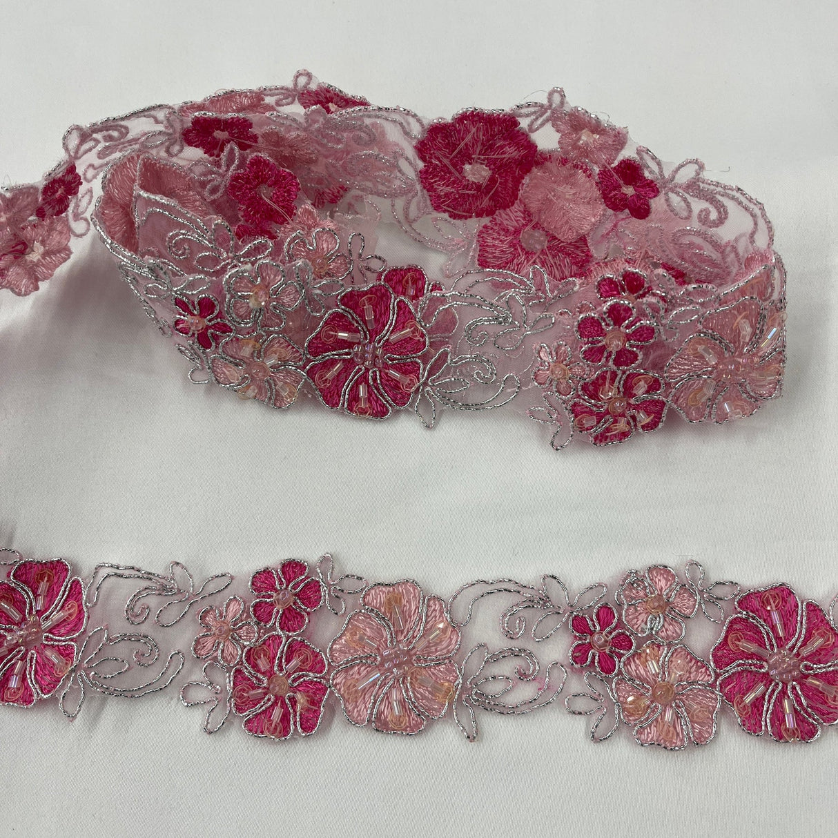 1 Yard Beaded Corded Embroidered Lace Trim 1.5" Wide 100% Polyester Organza for Dresses & Costumes