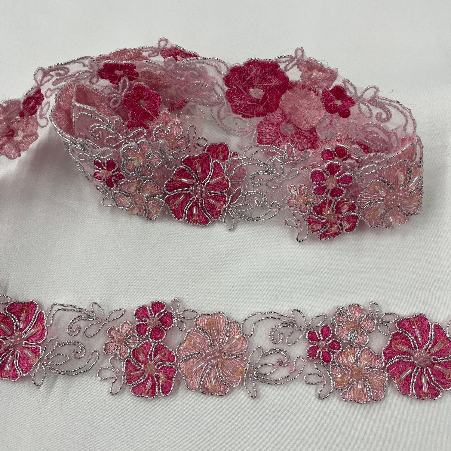 1 Yard Beaded Corded Embroidered Lace Trim 1.5" Wide 100% Polyester Organza for Dresses & Costumes