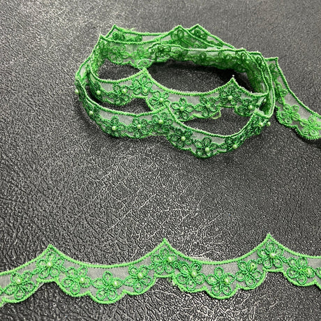 1 Yard Beaded & Corded Lace Trimming on Net Mesh | 1" Wide | Antique Silver | Elegant Embroidered Trim for Bridal, Formalwear & Costumes