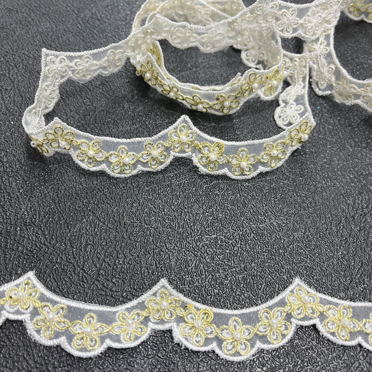 1 Yard Beaded & Corded Lace Trimming on Net Mesh | 1" Wide | Antique Silver | Elegant Embroidered Trim for Bridal, Formalwear & Costumes