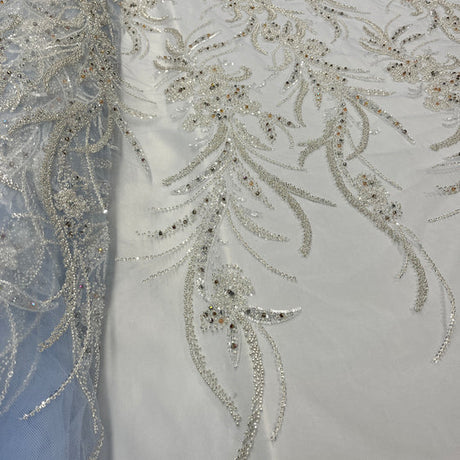 1 Yard Beaded Lace Fabric Embroidered 100 Percent Polyester Net Mesh 50 inch Width