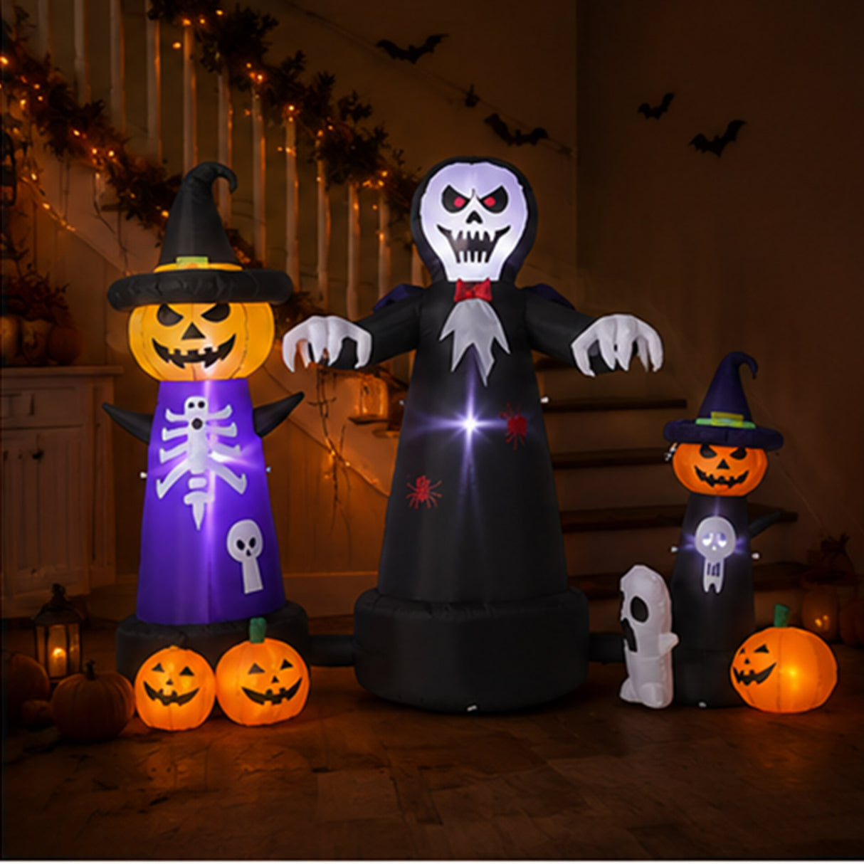 94.5" Ghost Skull Pumpkin Halloween Yard Decor Set